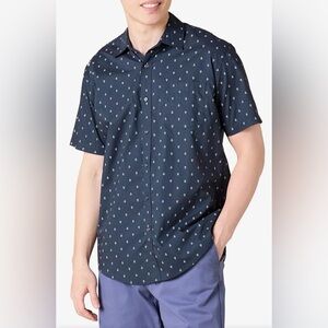 🌙 B136 Amazon Essentials Men's Navy Short-Sleeve Printed Button-Up Shirt